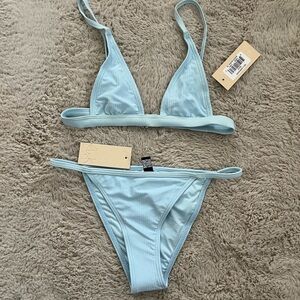 Light Blue Ribbed Triangle Bikini Set